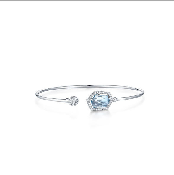 Blue Topaz S925 Sterling Silver Bracelet with White Gold Plating